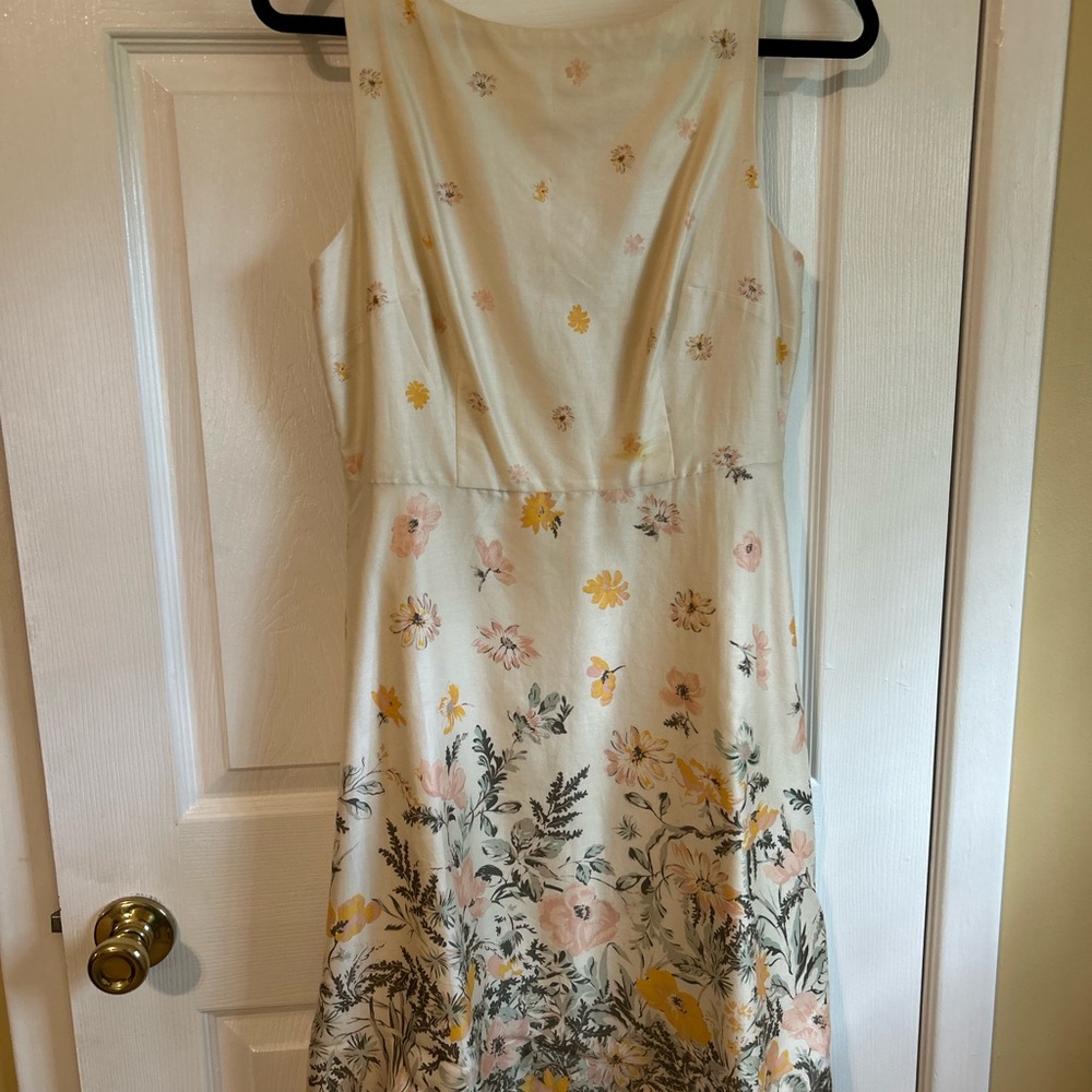 Express Cream and Blue Sleeveless Midi Dress